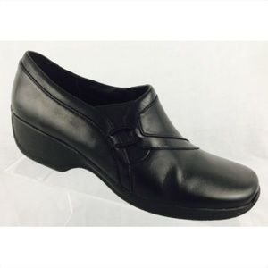 Clarks Black Leather Slip On Bootie Loafer Shoes